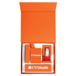 UVA Health System Desk Set Large Pen Cup/Stapler /Tape Dispenser/Pens Orange - 30 POINTS